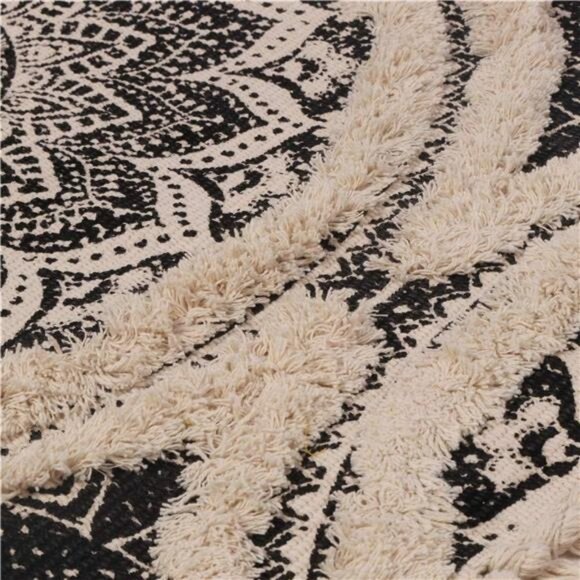 Tufted Cotton Rug Black Mandala Boho Rug, Hand Woven Bohemian Throw Rugs - Picture 3 of 7